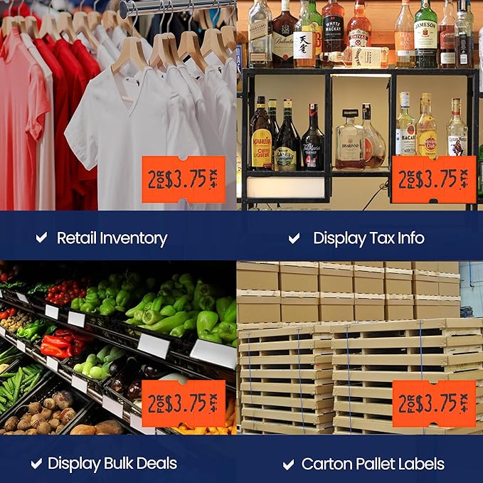 Perco 1 Line Fluorescent Red Labels - 32 Rolls, 4 Sleeves, 32,000 Blank Price and Date Gun Labels for Perco 1 Line Price and Date Guns - Made in USA