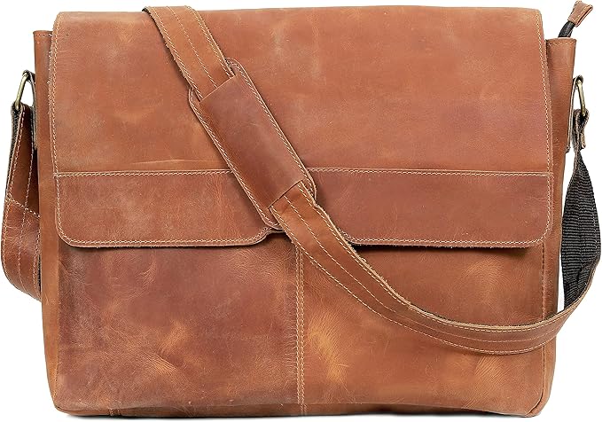 18 inch Vintage Leather Full Flap Messenger Handmade Bag Laptop Bag Satchel Bag Padded Messenger Bag Brown (messenger brown)