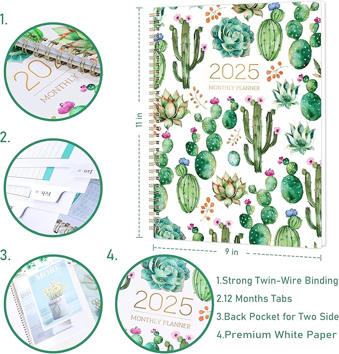2025 Monthly Planner/Calendar - Monthly Planner 2025, 9" x 11", Jan. 2025 - Dec. 2025, 2025 Calendar Monthly Planner, 2025 Planner Monthly with Tabs, Note Pages, Holidays, Back Pocket