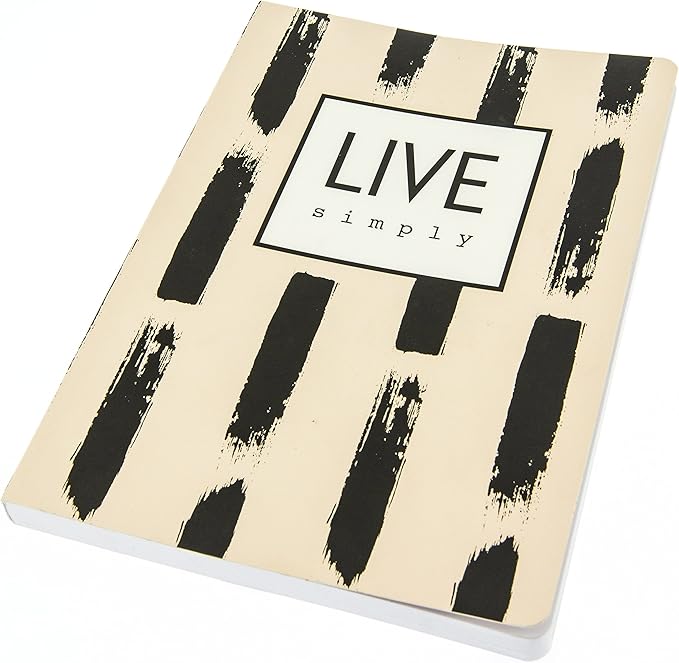 Graphique Soft Cover Journal,"Live Simply" Design - 200 Ruled Pages, Black and Tan Brushstroke Design on Cover, 6" x 8.25" x .5" - Durable Notebook for Notes, Lists, Recipes, and More