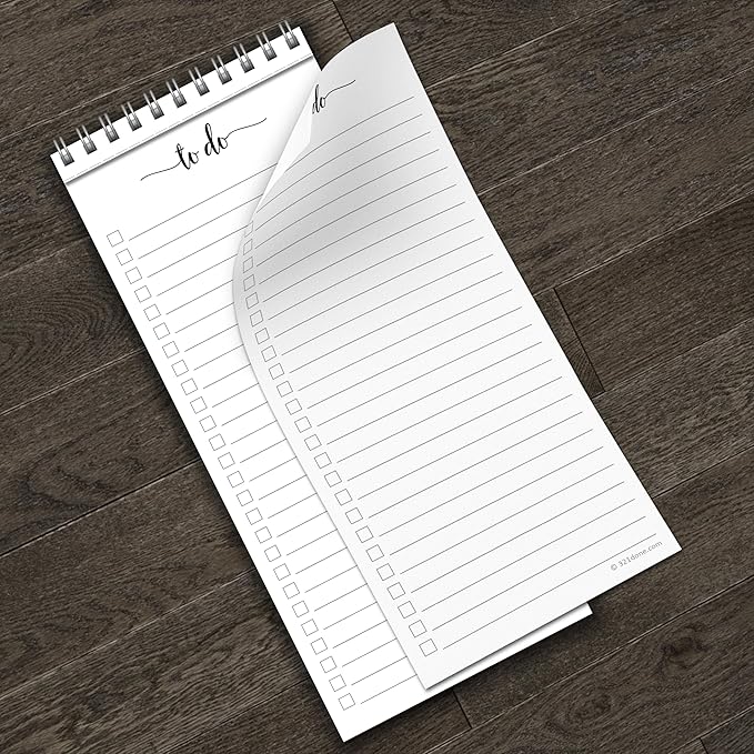 321Done Skinny to Do List Notepad, 3.7x8.5 Spiral - Made in USA, Undated Daily Checklist, Simple Stylish to-Dos Memo Pad for Planning, Tasks, Appointments, Reminders for Home, Office - 50 Sheets