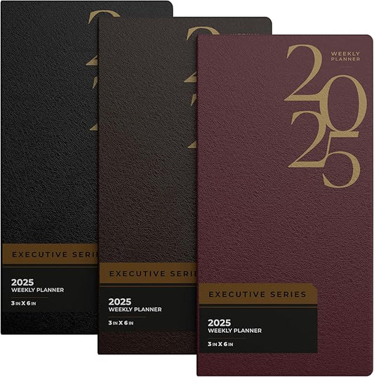 Weekly Planner 2025, Planner, 2025 Weekly Planner, 2025 Planner Weekly And Monthly, 3” x 6”, Weekly Pages, 1 Black 1 Brown 1 Burgundy, (3 Pack, 3 X 6)