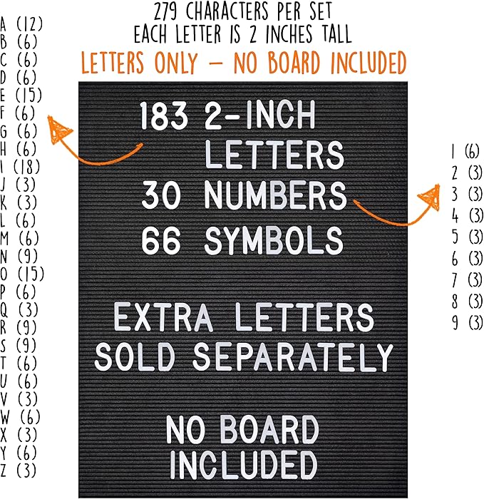 Letter Board Plastic Letters Set 2 Inch, Letter Board Letters Only NO BOARD INCLUDED, White Large Felt Board Letters, Plastic Letters Letter Board, Felt Letter Board Letters Symbols
