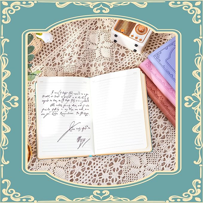 CAGIE Vintage Leather Journal for Women Soft Cover Notebook with 256 Lined Pages 100 GSM Thick Paper A5 College Ruled Journals Notebooks for Writing, 5.7 x 8.3 in, Blue