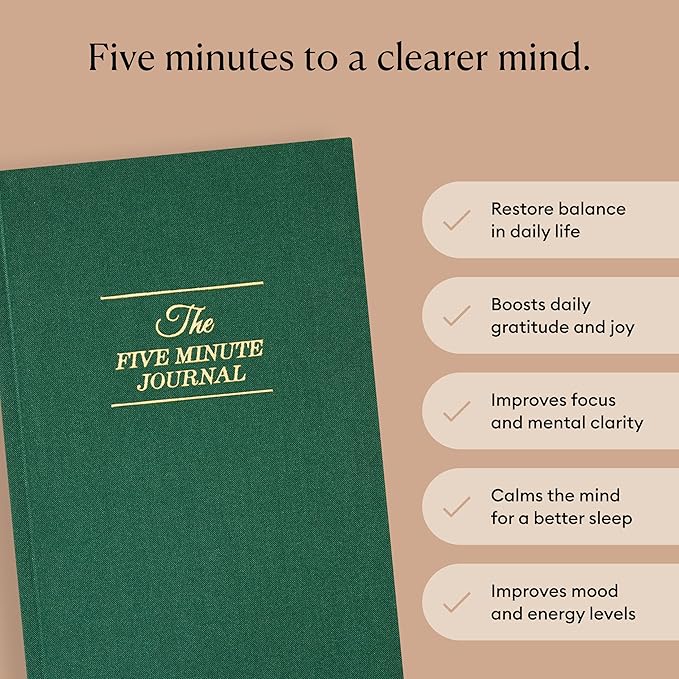 Intelligent Change The Five Minute Journal, Original Daily Gratitude 2025, Reflection Manifestation for Mindfulness, Undated Daily with Gold Foiling, Plastic-Free, Green