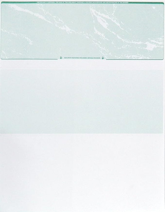 CheckOMatic Computer Check Paper - 100 Pack - Top Blank Stock Checks - Security Features & Laser Printer Compatible - Green Marble