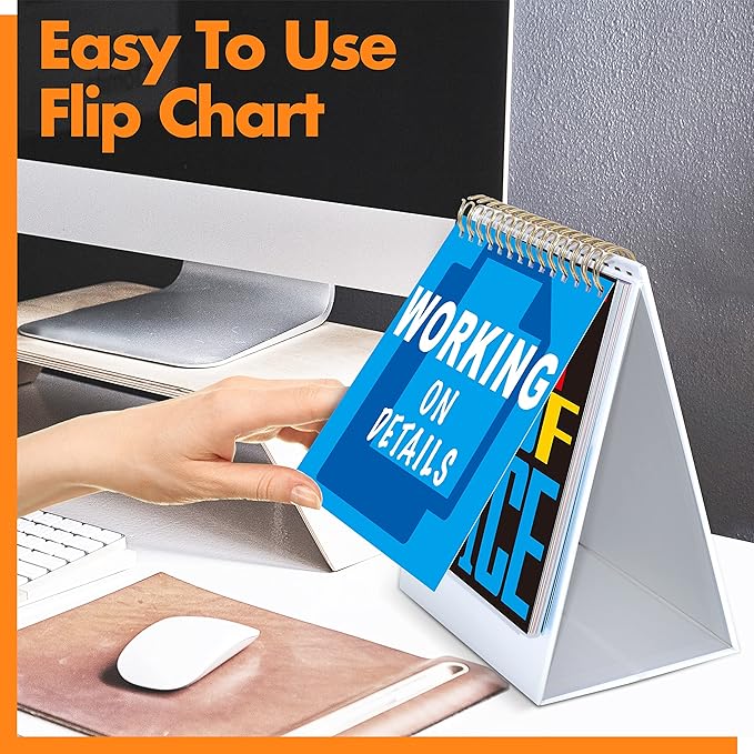 Gethelud 40 Pages Funny Desk Sign, Desktop Flip Book 34 Different Fun and Flip-Over Messages Plus 6 Pages Erasable Blank Cards for Office Gifts Desk Accessories