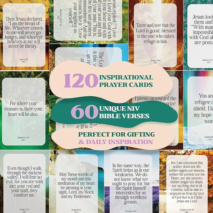 Premium Prayer Cards, 120 Mini Scripture Cards with Bible Verses, Inspirational Religious Christian Gifts for Women & Men