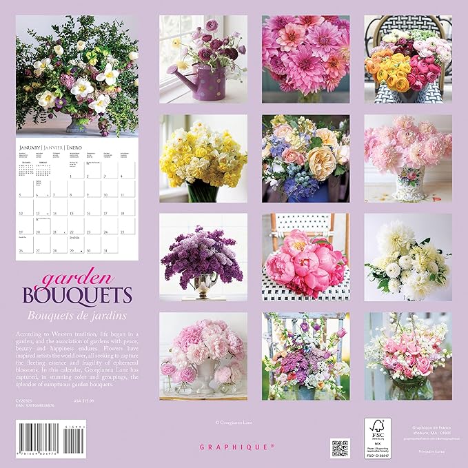Graphique 2025 Garden Bouquets Wall Calendar | 12” x 12” | Thick Paper | Home & Office Organizer | Large Monthly Grid | 3 Languages & Marked Holidays | 4 Month Preview Page for 2026