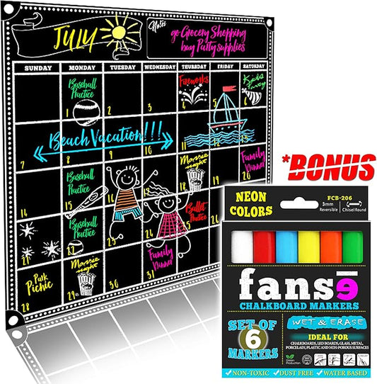 Fanse Monthly Magnetic Calendar for Refrigerator and Marker Set 18" x 14", Magnetic Fridge Calendar, Monthly Planner Blackboard Organizer Agenda Memo for Home, Grocery, Kitchen, Classroom, Dorm Room