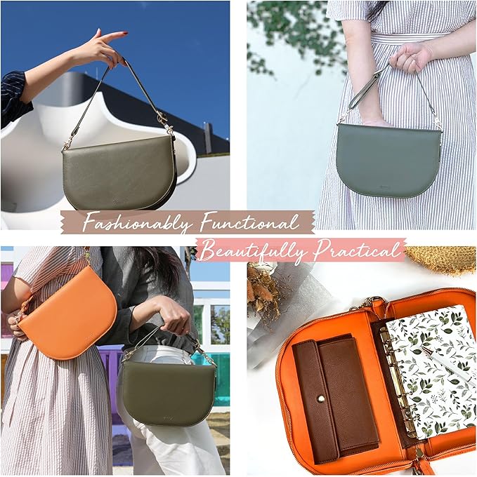 The Luna Premium Leather Journal Cover with 3 Detachable Notebooks & A Metal Ballpoint Pen - Compatible with A6 6-Ring Binder - Gift for Women - Journal Gift Set for Birthday