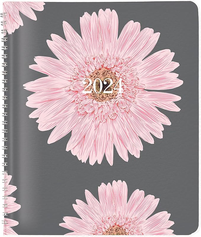 Brownline 2024 Pink Essential Monthly Planner, 14 Months, December 2023 to January 2025, Twin-Wire Binding, 8.875" x 7.125", Pink Daisy Design (CB1200G.05-24)