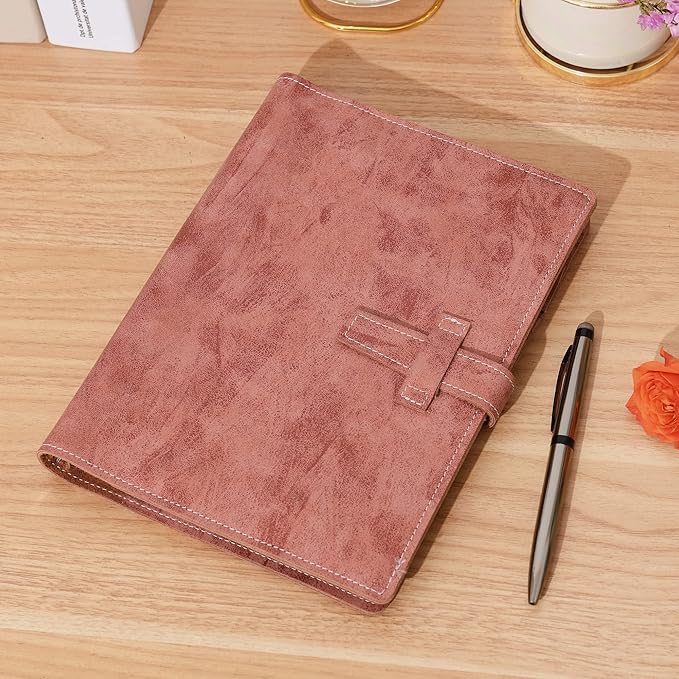 Wonderpool Leather Journal Refillable Binder A5 Writing Notebook Folder Organiser with Dotted Paper & Multi Pockets Cover for Business School Travel (A5, Brown)