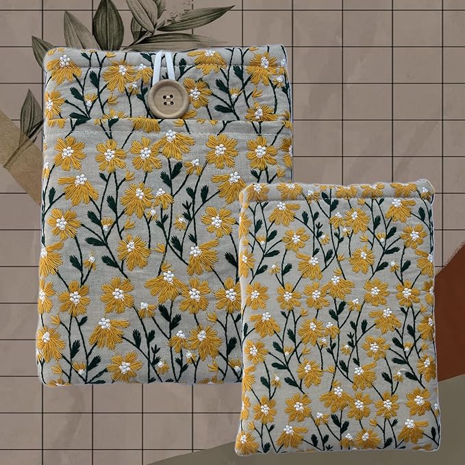 Embroidered Yellow Daisy Book Sleeve. Book Cover/Protector