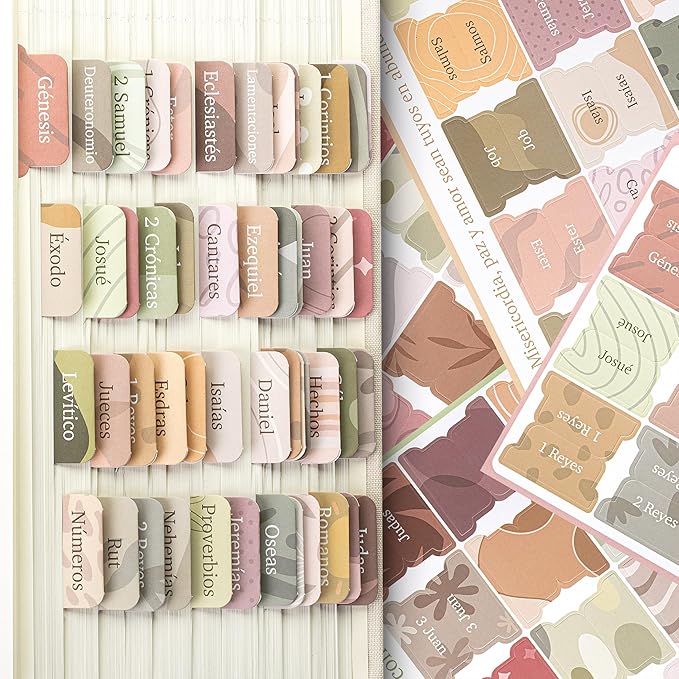Mr. Pen- Spanish Bible Tabs, 75 Tabs, Boho Theme, Laminated Bible Tabs for Women and Men, Bible Tabs in Spanish, Bible Tabs Spanish, Bible Tabs for Study Bible, Bible Index Tabs, Mr Pen Bible Tabs