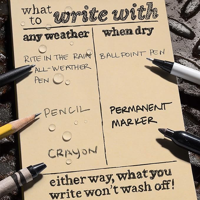 Rite in the Rain Weatherproof Top Spiral Notebook, 3" x 5", Brown Cover, Universal Pattern, 3 Pack (No. 435-3X)