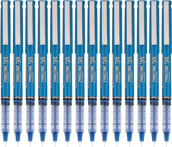 Pilot, Precise V5, Capped Liquid Ink Rolling Ball Pens, Extra Fine Point 0.5 mm, Blue, Pack of 14