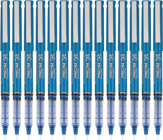Pilot, Precise V5, Capped Liquid Ink Rolling Ball Pens, Extra Fine Point 0.5 mm, Blue, Pack of 14