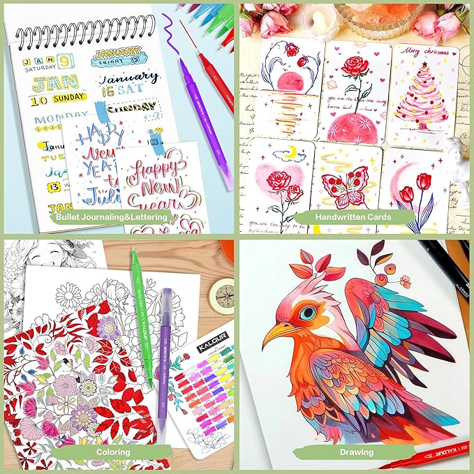 Kalour 72 Colors Art Markers Pens,Dual Tip (Brush and Fine Point),Color Number and Color Name,Art Marker for Coloring Lettering Calligraphy Drawing Journaling,Coloring Art Gift for Adult Beginner Kids