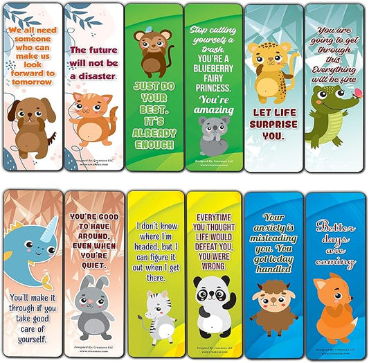 Creanoso Cute Critter Quotes Bookmarks (5-Sets X 6 Cards) – Daily Inspirational Card Set – Interesting Book Page Clippers – Great Gifts for Adults and Professionals