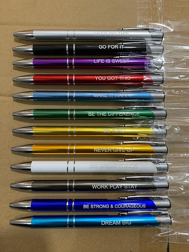 PASISIBICK 12 Pieces Inspirational Motivational Quote Ballpoint Pens Gifts Encouraging Metal Writing Pen for Students Coworkers Teacher Bosses, 12 Colors
