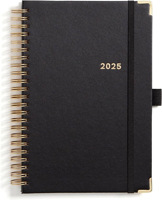 Blue Sky 2025 Weekly and Monthly Planner Calendar, January 2025 - December 2025, 5" x 8", Hardcover, Laminated Tabs, Wirebound, Storage Pocket, Black Faux Leather (Black- 2025, 5" x 8")