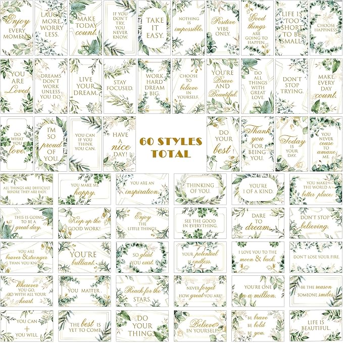 Jinei 300 Inspirational Affirmation Cards Positive Motivational Cards Small Mini Encouragement Quotes for Women Mother's Day Church(Eucalyptus)