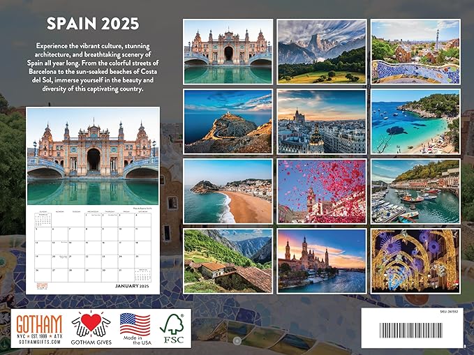 Spain Calendar 2025 Monthly Wall Calender 12 Month | American Made In The USA