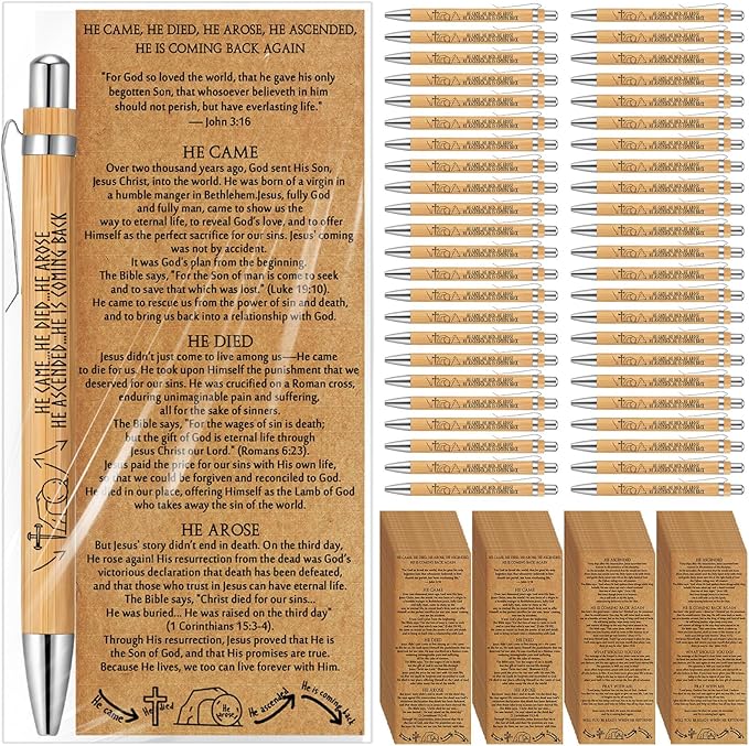 100 Sets Religious Bible Verse Gifts Bulk Christian Bookmarks Inspirational Bamboo Pens Easter Gifts for Men Women Sunday School Church Activities