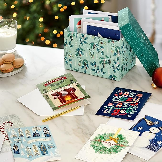 Hallmark Handmade Christmas Card Assortment (12 Cards and Envelopes, Refill Pack Card Organizer Box)
