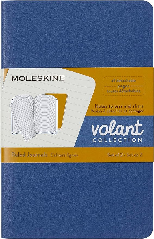 Moleskine Volant Journal, Soft Cover, Pocket (3.5" x 5.5") Ruled/Lined, Forget-Me-Not Blue/Amber Yellow, 80 Pages (Set of 2)