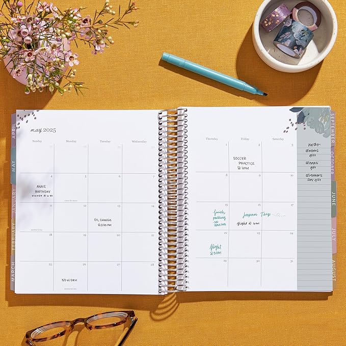 Erin Condren 12-Month Spiral Life Planner (Jan 2025 - Dec 2025) | 7x9 Weekly Planner with Monthly Calendars | Canvas Asterisk Covers, Bold Blooms Interior, Vertical Layout, Platinum Coil
