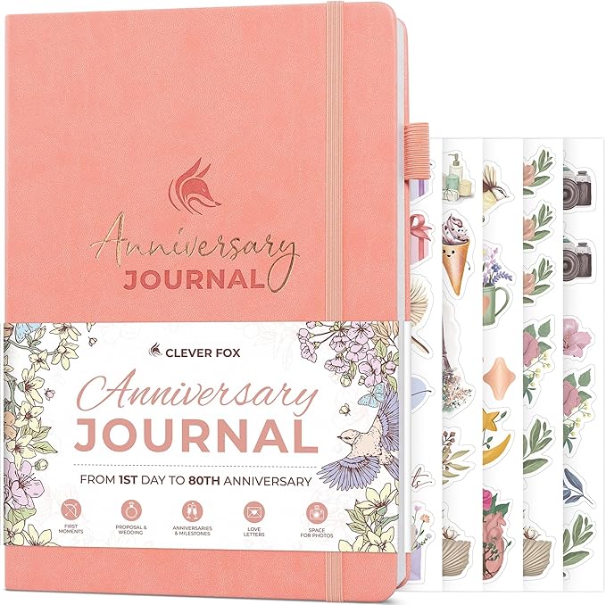 Clever Fox Anniversary Journal – Couple Memory Book & Photo Album with Writing Space – Wedding, Bridal Shower & Married Couple Gifts (Peach Pink)