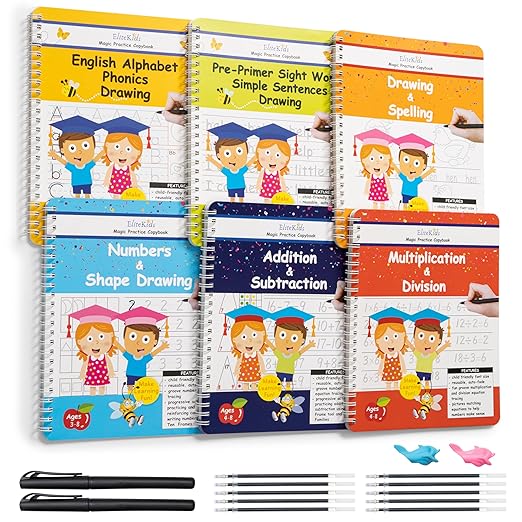 Magic Practice Copybook 6 Workbooks with Disappearing Ink Pens, Reusable Handwriting Practice for Kids, Calligraphy Practice Letter Tracing Books for Kids ages 3-5 (8.7×6.9in)