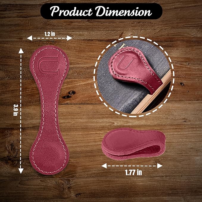 Personalized Leather Magnetic Bookmarks (1 Pack) Vintage Custom Engraved Initial ID Identification Book Marker Clip Gift for Book Lover Avid Readers (Letter U, Red)