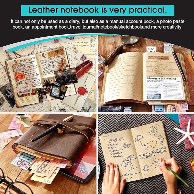 Leather Journal -, A5 Size Notebook 6x8.1 Inch, Genuine Leather Journals for Writing, Vintage Style, Ideal for Men and Women, Artists, Travelers, Grey