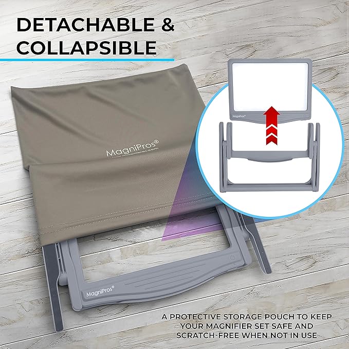 MAGNIPROS Patented 5X Large LED Page Magnifying Glass with Collapsible & Detachable Stand | 3 Color Modes & Anti-Glare Lens to Reduce Eye Strain- Ideal for Reading Fine Print, Crafting, Low Vision