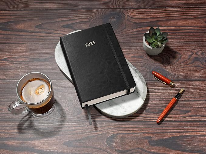 Wykeham's Executive 2025 Daily Journal Planner – Customization Available (Black, 8.5"×5.5")