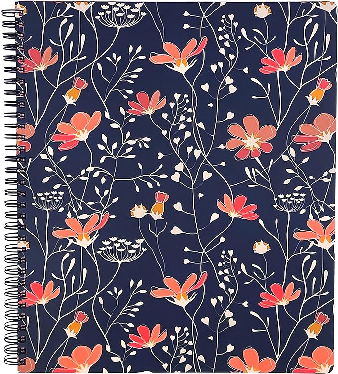 Steel Mill & Co Cute Large Spiral Notebook College Ruled, 11" x 9.5" with Durable Hardcover and 160 Lined Pages, Floral Vines