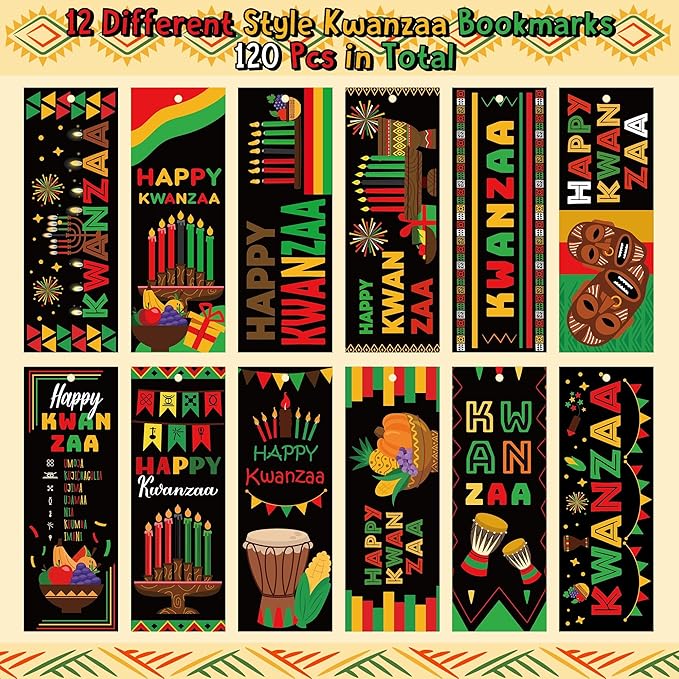 Haooryx African Kwanzaa DIY Bookmarks - 120Pcs Kwanzaa Bookmarks Happy Kwanzaa Bookmarks African Traditional Heritage Kwanzaa Festival Book Marks Kwanzaa Party Celebrates Classroom Inspirational