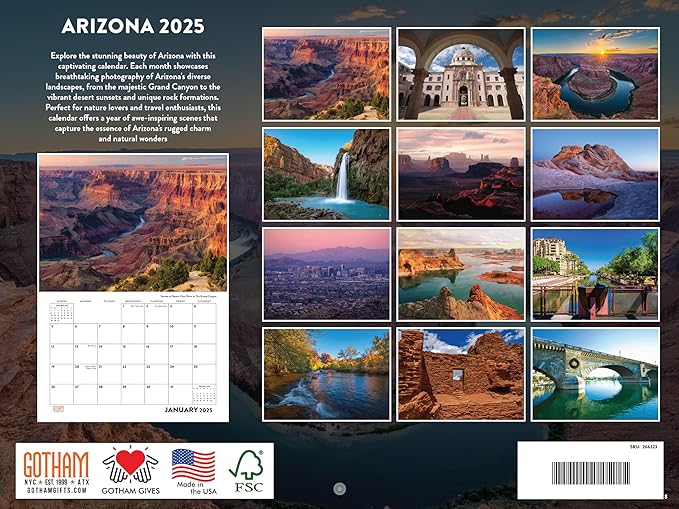 Arizona AZ Calendar 2025 Monthly Wall Calender 12 Month | American Made In The USA