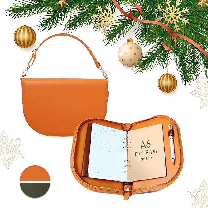 The Luna Premium Leather Journal Cover with 48 Sheets of Refill Paper & A Metal Ballpoint Pen - Compatible with A6 6-Ring Binder - Gift for Women - Journal Gift Set for Birthday