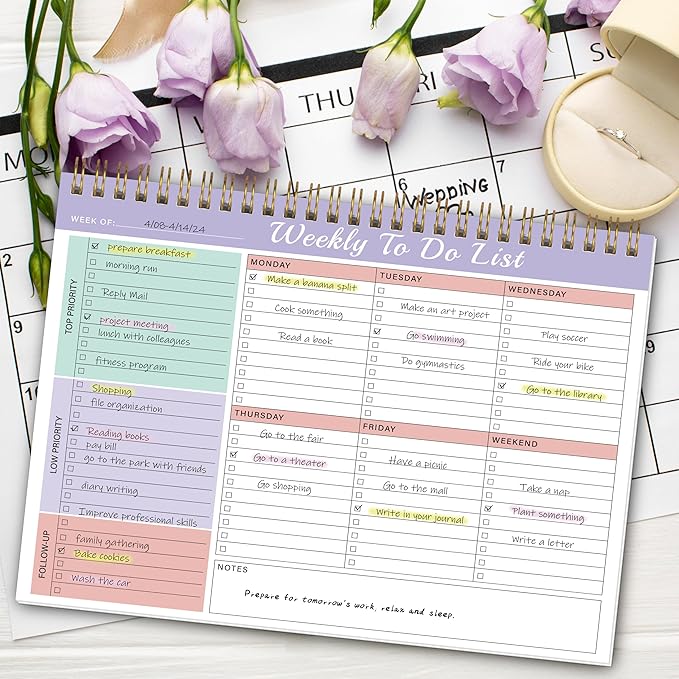 Weekly To Do List Notepad with Priorities,Follow Up 8.5"×11" 12 Monthes Undated Weekly Desk Planner Organizer for School,Office Supplies,Family