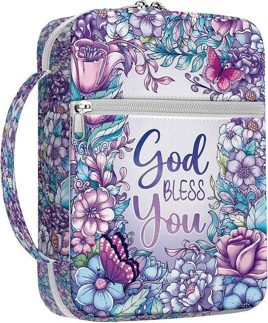 Flowers Bible Cover With Handle, Carrying Case For Bible Study, Study Bible Case, Bible Bags Colorful Butterfly, Gifts for Christmas Christian