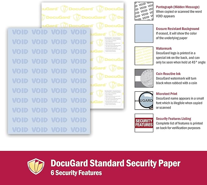 DocuGard Standard Medical Security Paper for Printing Prescriptions and Preventing Fraud, CMS Approved, 6 Security Features, Laser and Inkjet Safe, Blue, 8.5 x 11, 24 lb., 500 Sheets (04541)