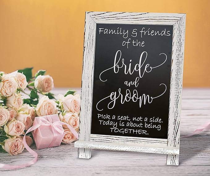 Better Office Products Framed Tabletop Chalkboard Sign, 9.5" x 14", Rustic Wood Frame, Small Magnetic Chalkboard with Built-in Ledge and Folding Stand, One White Chalk Marker Included,(Whitewash)