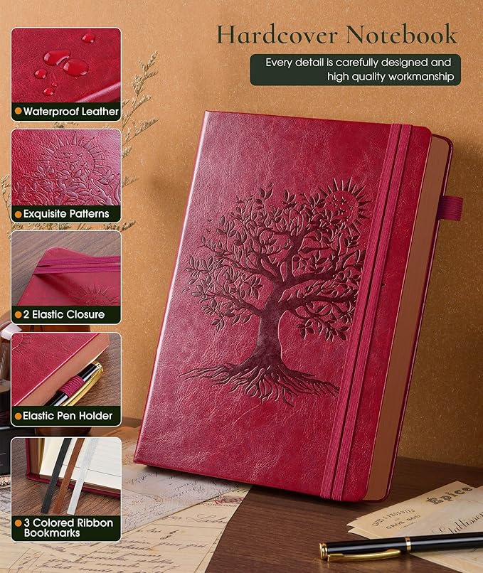 Vintage Leather Journal with 300 Numbered Pages,A4 Lined Journal for Men Women,Daily Journals for Writing,College Ruled Notebook for Work,School,Note taking,Travel Diary,Large (8.5" X 11.3")