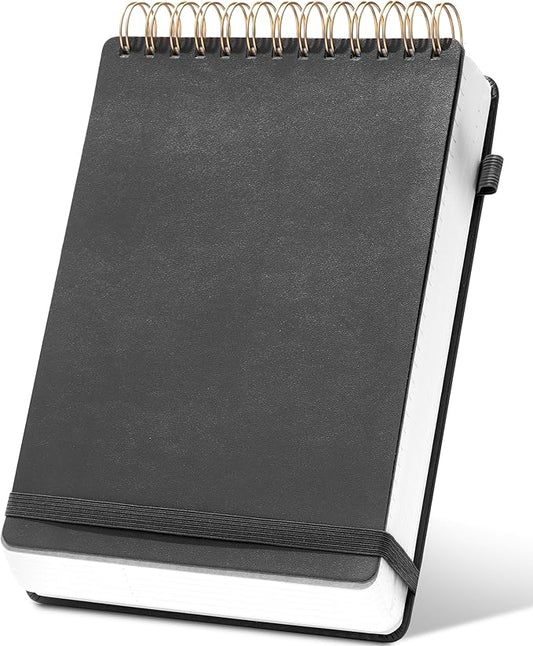 Yoment Top Spiral Notebook Leather Large Steno Pads 240 Pages Spiral Notepad for Work 7x10 Top Bound Steno Notebook, 100 GSM Thick Paper, Left Handed Notebooks for Office College School, Black