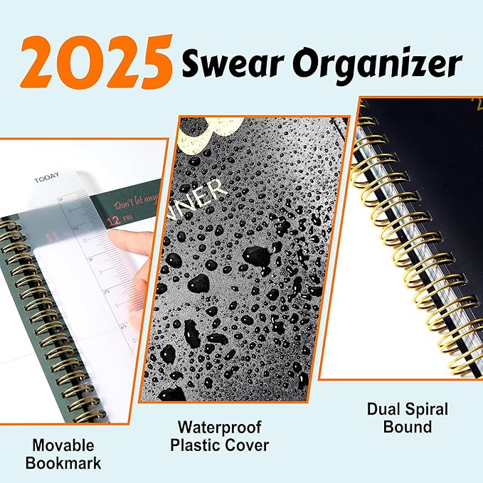 2025 Fuck It Planner for Tired-Ass Women, 6.4" x 8.3", 12 Months Funny Weekly Organizer With Sweary and Badass Affirmation, White Elephant Gifts for Adults Funny, JAN - DEC 2025, Black