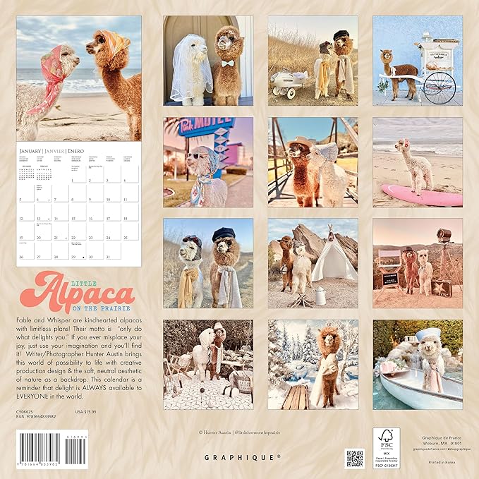 Graphique 2025 Little Alpaca on the Prairie Wall Calendar | 12” x 12” | Thick Paper | Home & Office Organizer | Large Monthly Grid | 3 Languages & Marked Holidays | 4 Month Preview Page for 2026